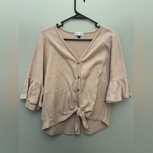 Waffle Front Tie Blouse